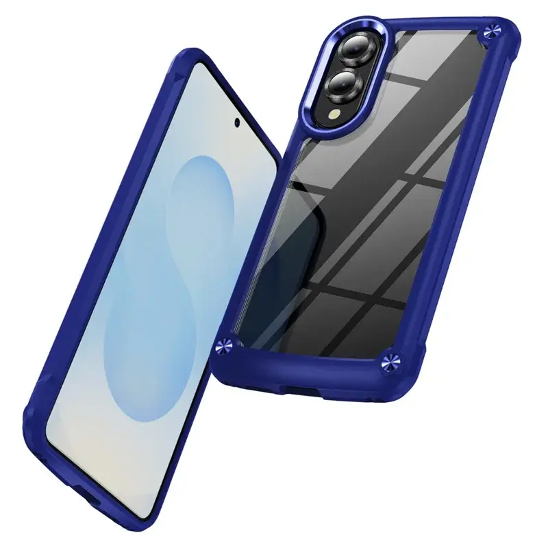 Samsung Galaxy S25 Edge Transparent Hybrid Case with Metal Buttons and Camera Edges Case Blue